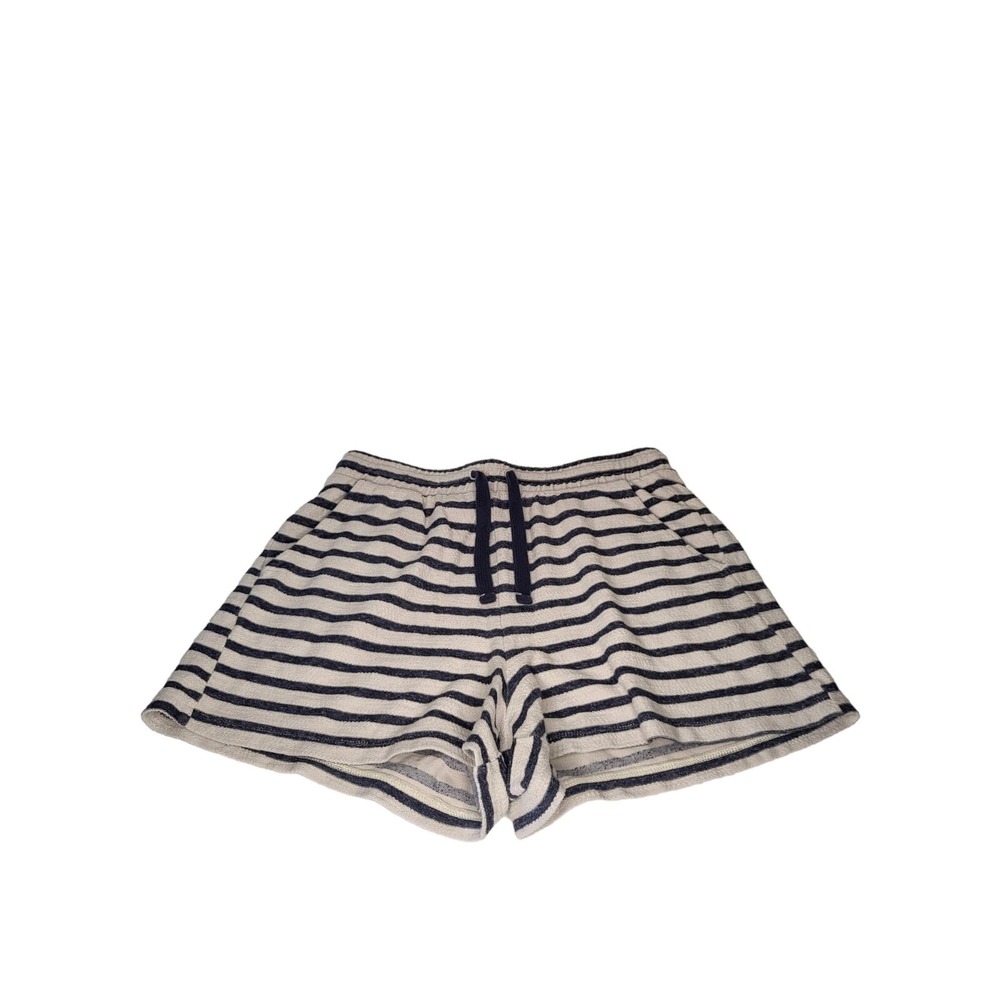 Old Navy Shorts Womens Sz M Blue White Beach Fleece Drawstring Lounge Striped